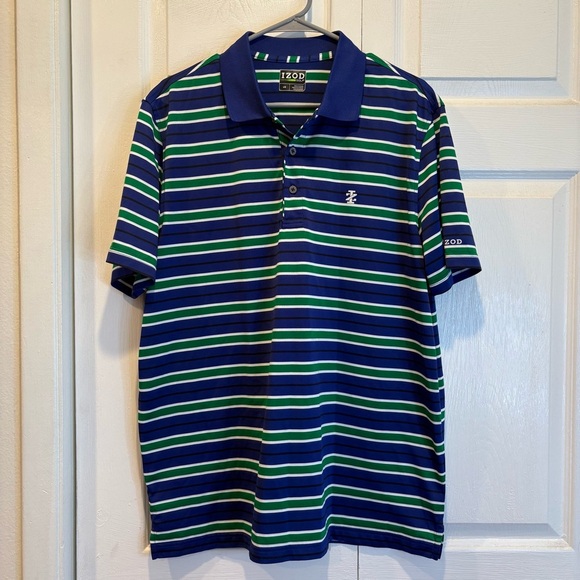Blue, Green, Black, and White Striped IZOD Golf Polo - Size Large - Picture 1 of 5